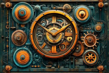 Obraz premium A Detailed View of a Steampunk Clock Mechanism