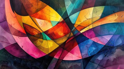 Fototapeta premium Captivating abstract composition featuring a dynamic arrangement of intersecting geometric shapes and bold vibrant colors