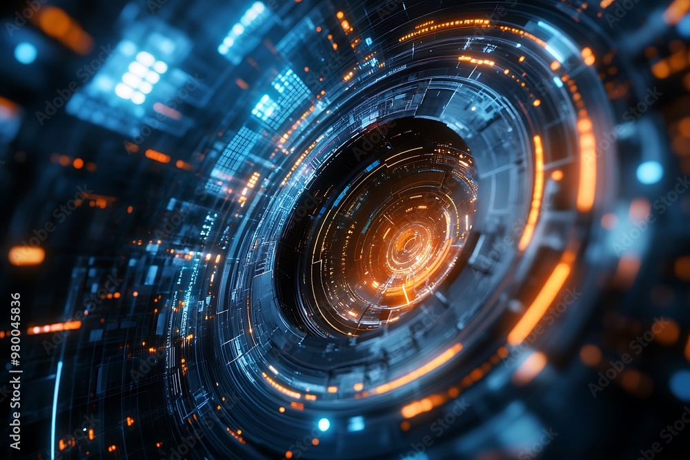 Poster abstract digital technology background with glowing lights and circles. futuristic concept for artif