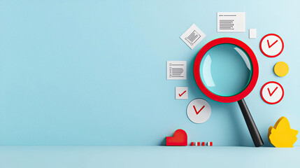 A conceptual image of a magnifying glass over a target, with strategic elements like timelines, objectives, and key results surrounding it
