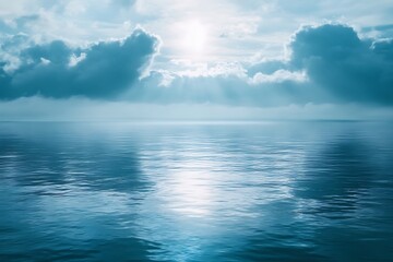 Obraz premium Calm Sea and Cloudy Sky Horizon, Tranquil Nature Background