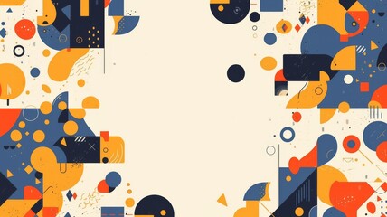 Obraz premium Geometric Pop Memphis Seamless Pattern with Copy Space. Modern and Abstract Design Featuring Clean Shapes and Balanced Composition.