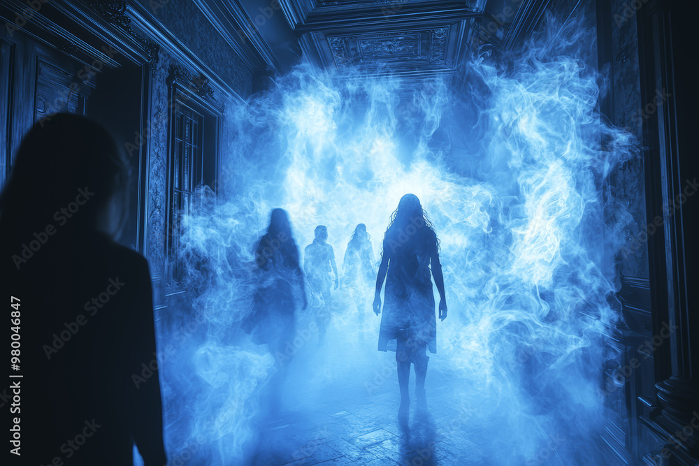 Aufkleber a high-tech haunted house experience with augmented reality ghosts and interactive scares controlled