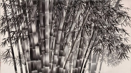 Drawing bamboo painted in black ink