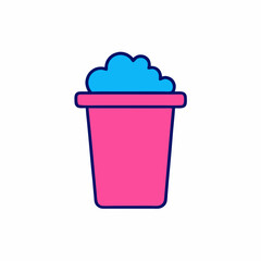 Filled outline Bucket with soap suds icon isolated on white background. Bowl with water. Washing clothes, cleaning equipment. Vector stock illustration