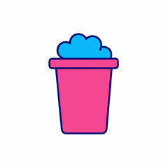 Filled outline Bucket with soap suds icon isolated on white background. Bowl with water. Washing clothes, cleaning equipment. Vector stock illustration