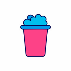 Filled outline Bucket with soap suds icon isolated on white background. Bowl with water. Washing clothes, cleaning equipment. Vector stock illustration