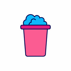 Filled outline Bucket with soap suds icon isolated on white background. Bowl with water. Washing clothes, cleaning equipment. Vector stock illustration