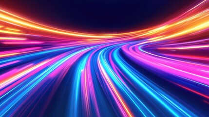 Neon-infused abstract futuristic background with blue, orange, pink, and yellow light streaks, forming a sleek technological pattern