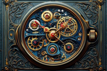 Obraz premium Intricate Gold and Blue Clockwork Mechanism