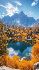 Majestic Autumn Mountain Landscape with Vibrant Foliage and Serene Lake