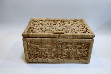 square rattan basket isolated on white background
