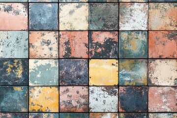 Fototapeta premium Colorful rustic digital wall decoration for home interiors or ceramic tile design featuring an eclectic mix of wall art for various surfaces