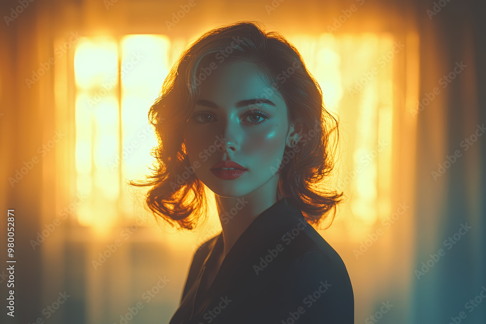 Poster an image of a person standing in front of a mirror, where their reflection morphs into a different e