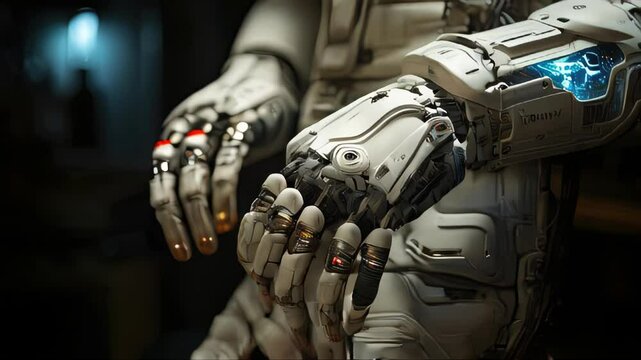 Modern high-tech medical cybernetic bionic hand prostheses, artificial substitutes for damaged or missing upper limbs