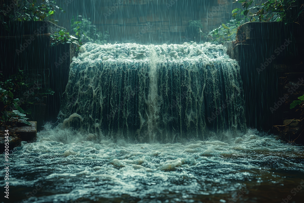 Aufkleber a surreal scene where a book's pages transition into a flowing river, symbolizing the flow of knowle