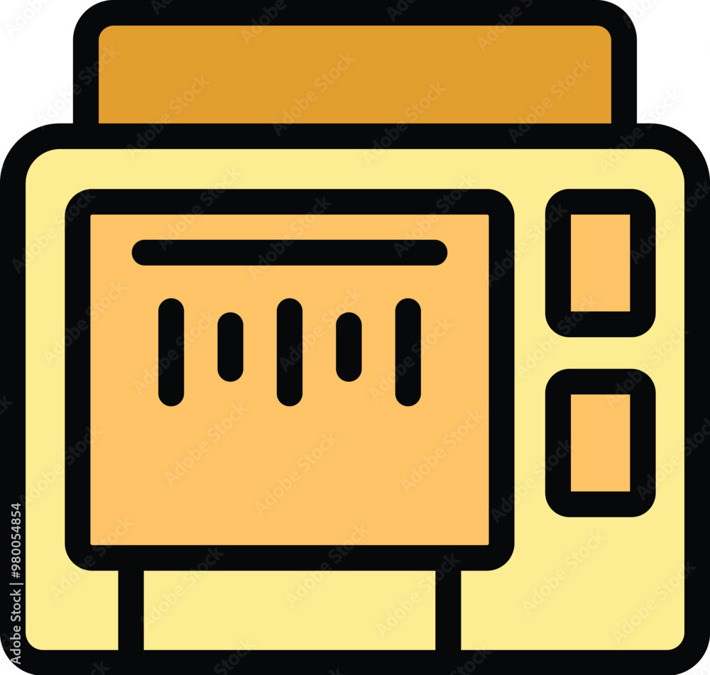 Poster simple icon of a convection oven, featuring a heating element and control knobs, ideal for culinary 