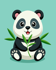 Sitting cute panda with bamboo isolated on white background stock illustration