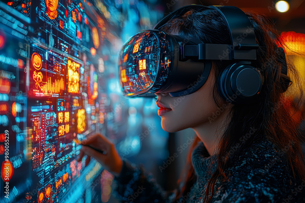 Poster a person creating a virtual masterpiece using an augmented reality interface, symbolizing the future
