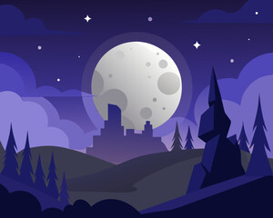 Wanderlust poster with trees forest and lake scene stock illustration