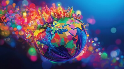 Colorful Earth Global Cityscape Illustration