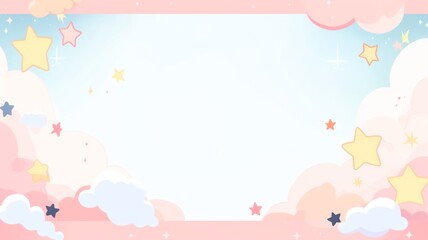 Dreamy Background with Cute Stars and Clouds Frame. Soft and Whimsical Design for Charming and Enchanting Scenes.