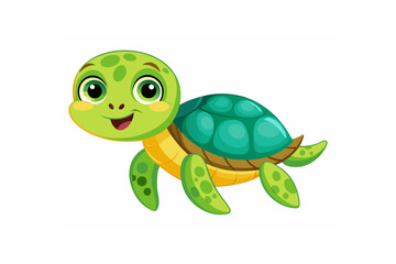 Fototapeta premium Adorable Vector Illustration: Cute Turtle Swimming Icon in Flat Cartoon Style for Perfect Posters, Cards, and Decor Prints
