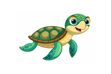 Obraz premium Adorable Vector Illustration: Cute Turtle Swimming Icon in Flat Cartoon Style for Perfect Posters, Cards, and Decor Prints