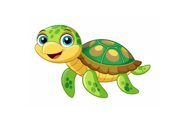 Fototapeta premium Adorable Vector Illustration: Cute Turtle Swimming Icon in Flat Cartoon Style for Perfect Posters, Cards, and Decor Prints