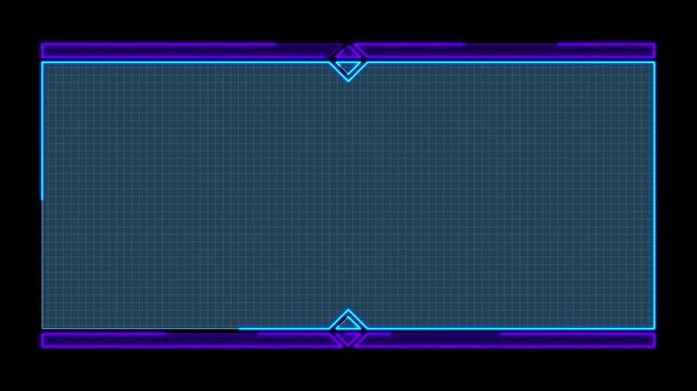 Futuristic neon laser tech panel frames background set. Continuous seamless loop from 1 to 7 second mark.