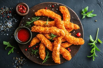 Delicious chicken strips aerial view