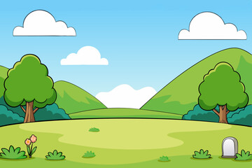 Scene with trees along the trail stock illustration