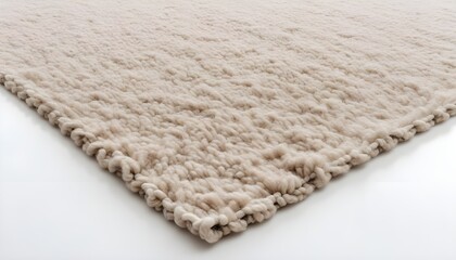 A soft, neutral-toned beige wool rug with a simple, minimalist texture, isolated on a white surface. 