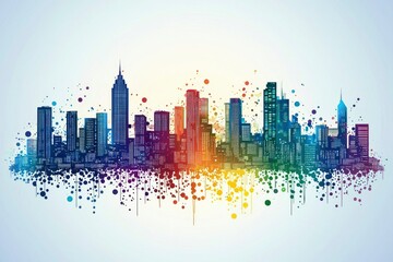 Fototapeta premium A Rainbow Cityscape with Dripping Paint Splatter
