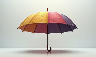 A vibrant, multicolored umbrella with raindrops, symbolizing protection and diversity. Ideal for concepts related to weather, travel, or creativity.
