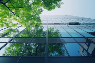Eco conscious urban construction Environmentally friendly office with greenery Corporate responsibility Zero carbon emissions