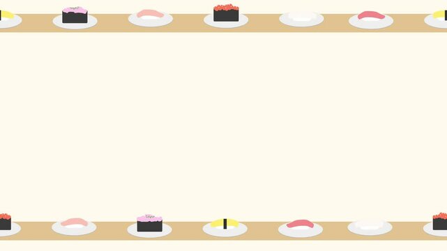 回転寿司のイラスト動画（淡いベージュ背景）