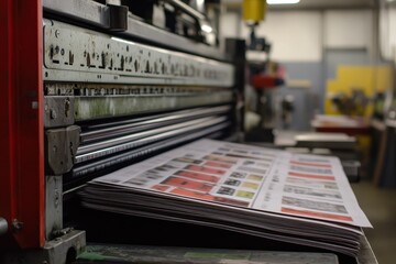 Folding device arranges printed offset sheets for newspaper brochures in a print shop