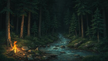 Obraz premium dark forest minimalist illustration eerie scary background