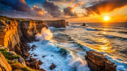 Fototapeta premium Capture the beauty of a rugged coastline at sunset