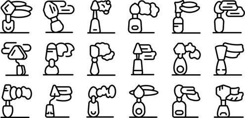 Palette knife icons set. This captivating vector collection showcases a variety of perfume bottles, each emitting a delicate spray of fragrance