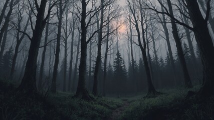 Fototapeta premium dark forest minimalist illustration eerie scary background