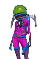 Naklejka premium alien girl astronaut is holding and standing up