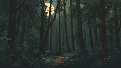 Obraz premium dark forest minimalist illustration eerie scary background