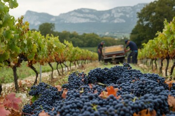 Harvest of red grapes for wine in Cotes du Rhone France