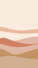 Naklejka premium Minimalistic mobile phone wallpaper featuring a soft beige and pink pastel gradient showcasing rolling hills and mountains against a serene sky