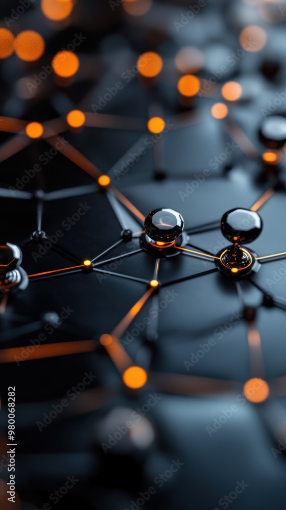 Poster a close-up of a futuristic network with glowing elements showcasing technology and innovation in a d