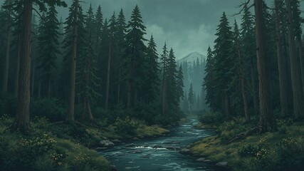 Obraz premium dark forest minimalist illustration eerie scary background