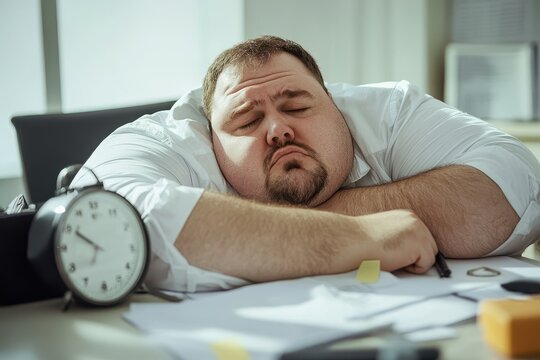 Idle heavyset office worker delaying tasks
