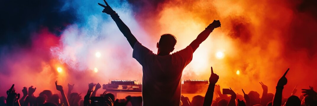 dubstep concert with DJ and production equipment